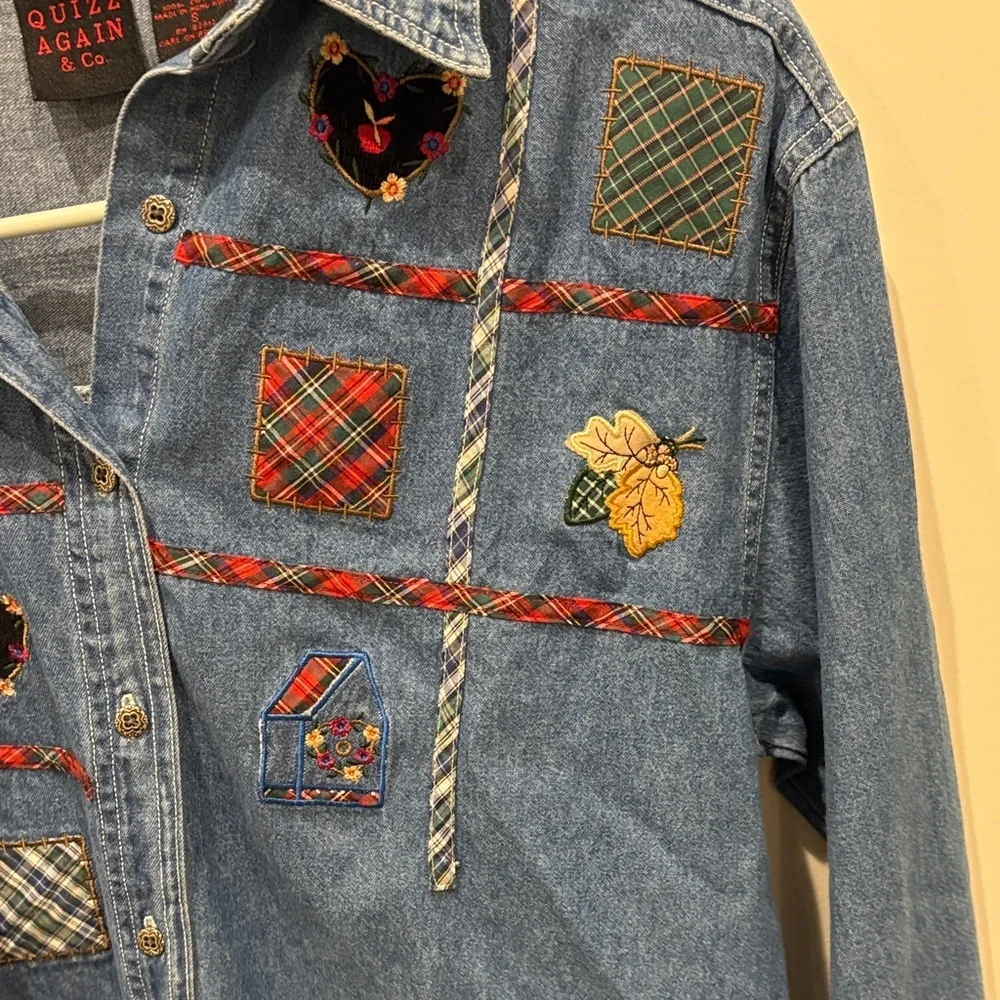 Embroidered Denim Shirt with Patchwork - Picture 2 of 5